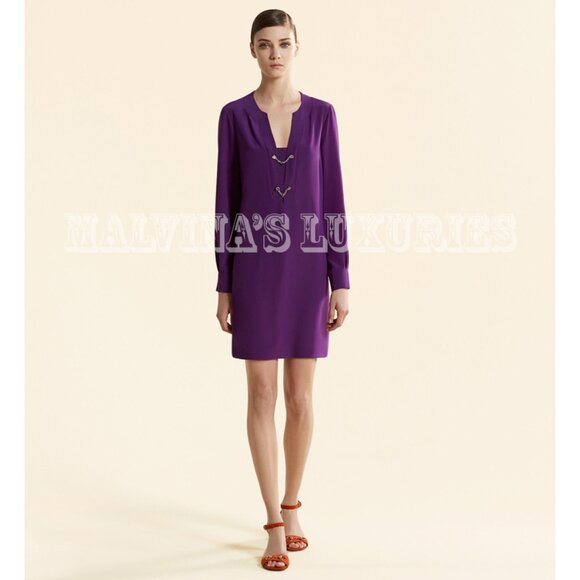 GUCCI DRESS PURPLE VIOLET CREPE DE CHINE LONG SLEEVES - Picture 2 of 13